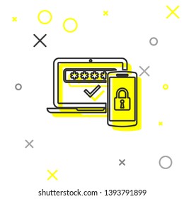 Grey Multi factor, two steps authentication line icon isolated on white background. Vector Illustration