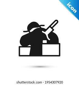 Icono de Gray Murder aislado en fondo blanco. Cuerpo, sangrado, cadáver, icono de sangrado. Concepto de escena del crimen.  Vector