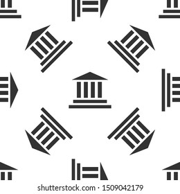 Grey Museum building icon isolated seamless pattern on white background.  Vector Illustration