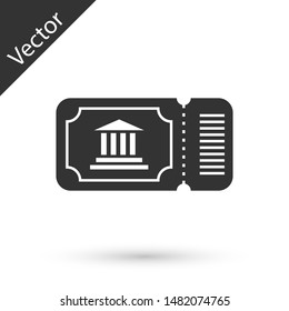 Grey Museum ticket icon isolated on white background. History museum ticket coupon event admit exhibition excursion.  Vector Illustration