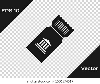 Grey Museum ticket icon isolated on transparent background. History museum ticket coupon event admit exhibition excursion.  Vector Illustration