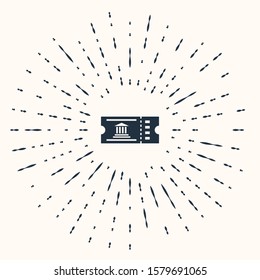 Grey Museum ticket icon isolated on beige background. History museum ticket coupon event admit exhibition excursion. Abstract circle random dots. Vector Illustration