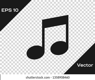 Grey Music note, tone icon isolated on transparent background. Vector Illustration