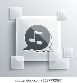 Grey Music note, tone icon isolated on grey background. Square glass panels. Vector