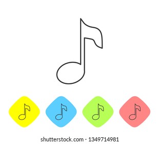 Grey Music note, tone line icon isolated on white background. Set icon in color rhombus buttons. Vector Illustration