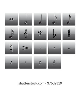 Grey music notes buttons signs vector illustration