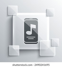 Grey Music player icon isolated on grey background. Portable music device. Square glass panels. Vector