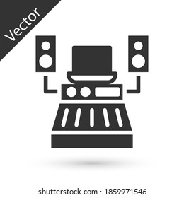 Grey Music sound recording studio control room with professional equipment icon isolated on white background. Vector.