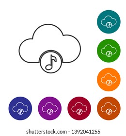 Grey Music streaming service line icon isolated on white background. Sound cloud computing, online media streaming, online song, audio wave. Set icon in color circle buttons. Vector Illustration