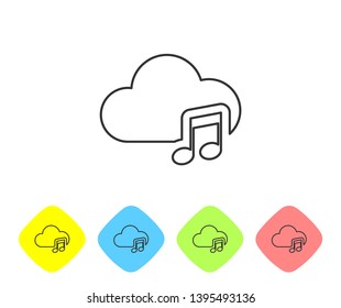 Grey Music streaming service line icon isolated on white background. Sound cloud computing, online media streaming, online song, audio wave. Set icon in color rhombus buttons. Vector Illustration