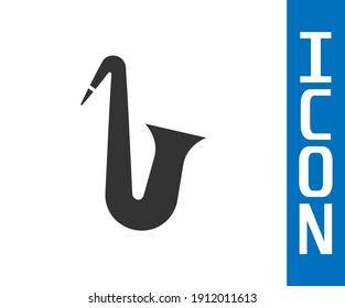 Grey Musical instrument saxophone icon isolated on white background.  Vector