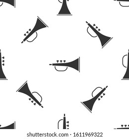 Grey Musical instrument trumpet icon isolated seamless pattern on white background.  Vector Illustration