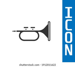 Grey Musical instrument trumpet icon isolated on white background.  Vector