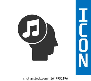 Grey Musical note in human head icon isolated on white background.  Vector Illustration