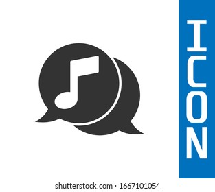 Nota musical gris en el icono de burbuja del habla aislado en fondo blanco. Concepto musical y de sonido. Ilustración vectorial