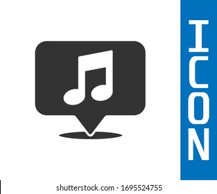 Nota musical gris en el icono de burbuja del habla aislado en fondo blanco. Concepto musical y de sonido. Ilustración vectorial