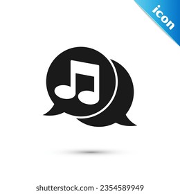 Grey Musical note in speech bubble icon isolated on white background. Music and sound concept.  Vector