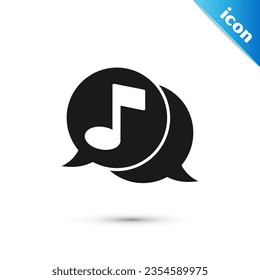 Grey Musical note in speech bubble icon isolated on white background. Music and sound concept.  Vector