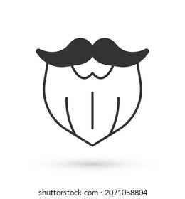 Grey Mustache and beard icon isolated on white background. Barbershop symbol. Facial hair style.  Vector