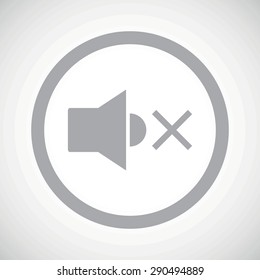 Grey muted sound symbol in circle, on white gradient background