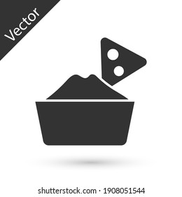 Grey Nachos in bowl icon isolated on white background. Tortilla chips or nachos tortillas. Traditional mexican fast food menu. Vector.