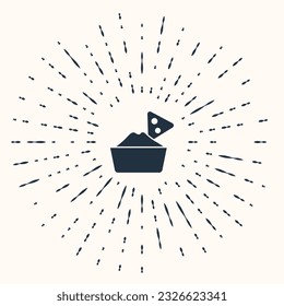 Grey Nachos in bowl icon isolated on beige background. Tortilla chips or nachos tortillas. Traditional mexican fast food menu. Abstract circle random dots. Vector