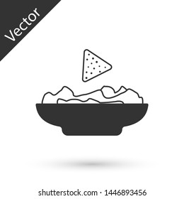 Grey Nachos in plate icon isolated on white background. Tortilla chips or nachos tortillas. Traditional mexican fast food. Vector Illustration