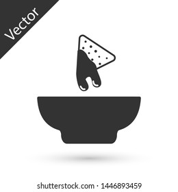 Grey Nachos in plate icon isolated on white background. Tortilla chips or nachos tortillas. Traditional mexican fast food. Vector Illustration