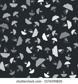 Grey Nachos in plate icon isolated seamless pattern on black background. Tortilla chips or nachos tortillas. Traditional mexican fast food.  Vector Illustration