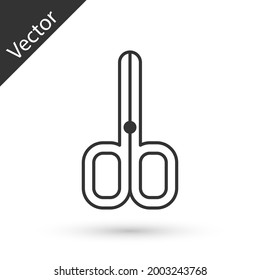 Icono de tijeras de uñas grises aisladas en fondo blanco. Tijeras de manicura y pedicura.  Vector