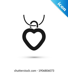 Grey Necklace with heart shaped pendant icon isolated on white background. Jewellery decoration. International Happy Women Day.  Vector