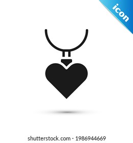 Grey Necklace with heart shaped pendant icon isolated on white background. Jewellery decoration. International Happy Women Day.  Vector