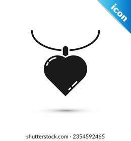 Grey Necklace with heart shaped pendant icon isolated on white background. Jewellery decoration. International Happy Women Day.  Vector Illustration