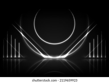 Grey neon lines and circles abstract technology background. Futuristic glowing vector design