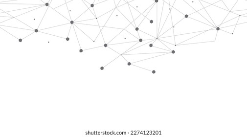 Graues Netzwerk. Abstrakte Verbindung auf weißem Hintergrund. Grauer Hintergrund der Netzwerktechnologie mit Punkten und Linien für den Desktop. Ai-Systemhintergrund. Abstraktes Konzept. Zeilenhintergrund, Netztechnologie