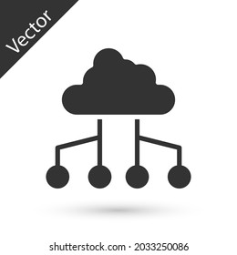 Grey Network cloud connection icon isolated on white background. Social technology. Cloud computing concept.  Vector