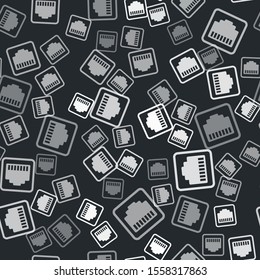 Grey Network port - cable socket icon isolated seamless pattern on black background. LAN, ethernet port sign. Local area connector icon.  Vector Illustration