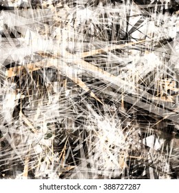 Grey network from scratch, acute-angled spots, dark and light. Abstract seamless vector pattern. Grunge background