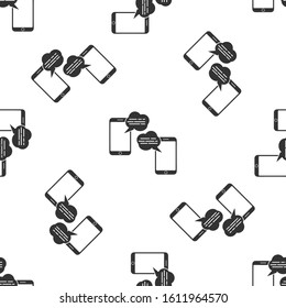 Grey New chat messages notification on phone icon isolated seamless pattern on white background. Smartphone chatting sms messages speech bubbles.  Vector Illustration