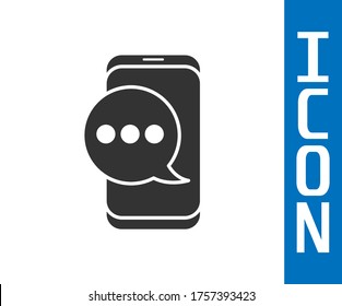 Graue neue Chat-Nachrichten-Benachrichtigung auf Telefon-Symbol einzeln auf weißem Hintergrund. Smartphone-Chatting sms Nachrichten Sprechblasen.  Vektorgrafik