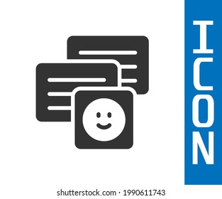 Grey New chat messages notification on laptop icon isolated on white background. Smartphone chatting sms messages speech bubbles.  Vector