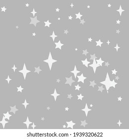 Grey New Year Pastel Night Mystery Christmas Wallpaper. Winter Holiday Calm Sky Print Pattern. Kids Cold Monochrome Magic White Wallpaper. Cozy Stars Gray Light Bright Silver Background.