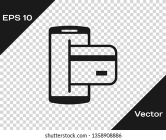 Grey NFC Payment icon isolated on transparent background. Mobile payment. NFC smartphone concept. Transfer icon. Vector Illustration