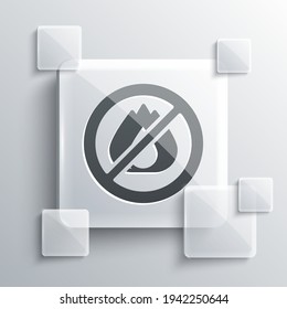 Grey No fire icon isolated on grey background. Fire prohibition and forbidden. Square glass panels. Vector