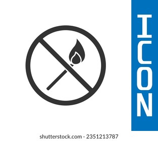 Gray No fire match symbol einzeln auf weißem Hintergrund. Keine offene Flamme. Brennende Match im Kreis gekreuzt.  Vektorgrafik