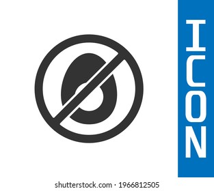 Grey No meat icon isolated Grey background. No fast food allowed - vegetarian food.  Vector