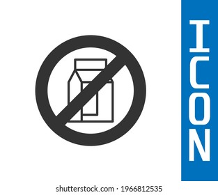 Grey No pack of milk icon isolated Grey background. Not allow milk. Allergy concept, lactose intolerance allergy warning sign.  Vector