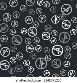 Gris No hay icono de guerra aislado patrón sin fisuras en el fondo negro. El símbolo de la paz. Vector