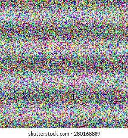 Grey noise on the TV screen. dark and color pixels and striped