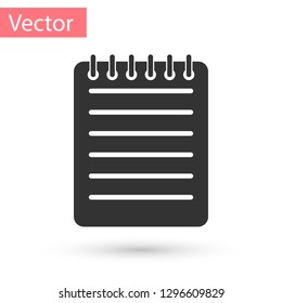 Grey Notebook icon isolated on white background. Spiral notepad icon. School notebook. Writing pad. Diary for business. Notebook cover design. Office stationery items. Vector Illustration
